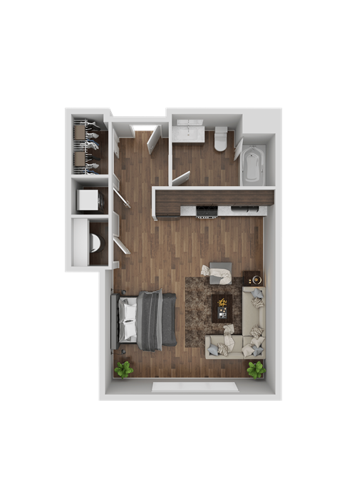 Floor plan for studio, 1 bath, 542 sqft